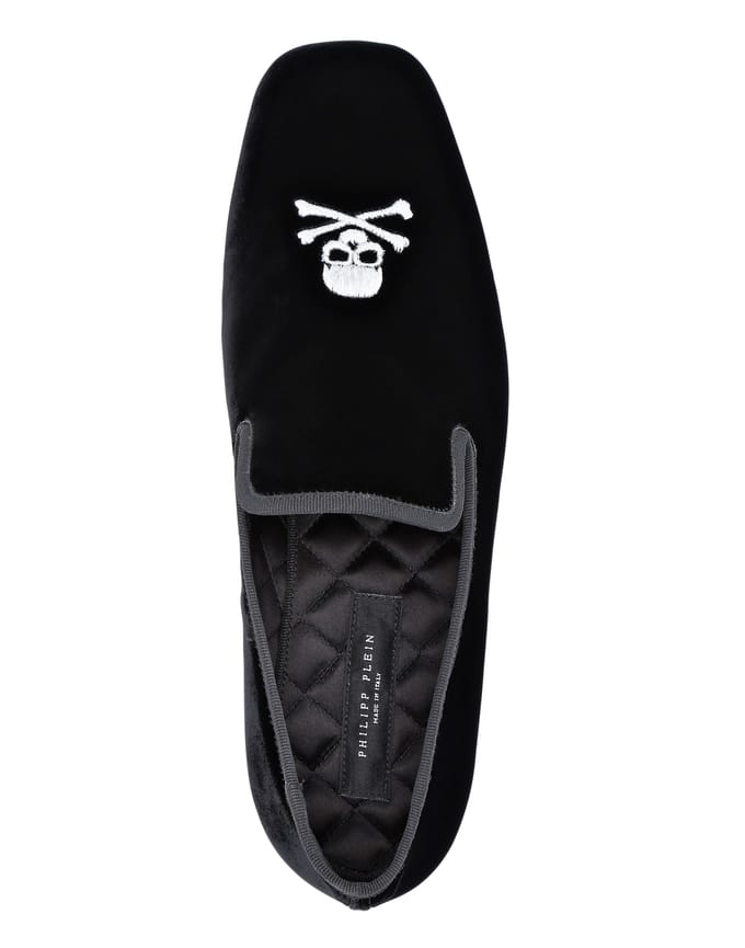 Velvet Loafers Embroidery Skull