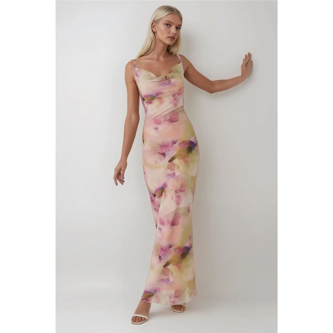 Geprinte Bodycon Maxi Tulle Jurk