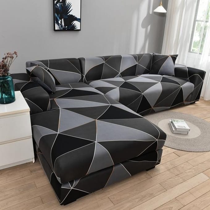 Housse de canapé d'angle en forme de L, élastique, imprimée, pour salon, extensible, 1/2/3/4 places 1pc 3-seat 190-230cm