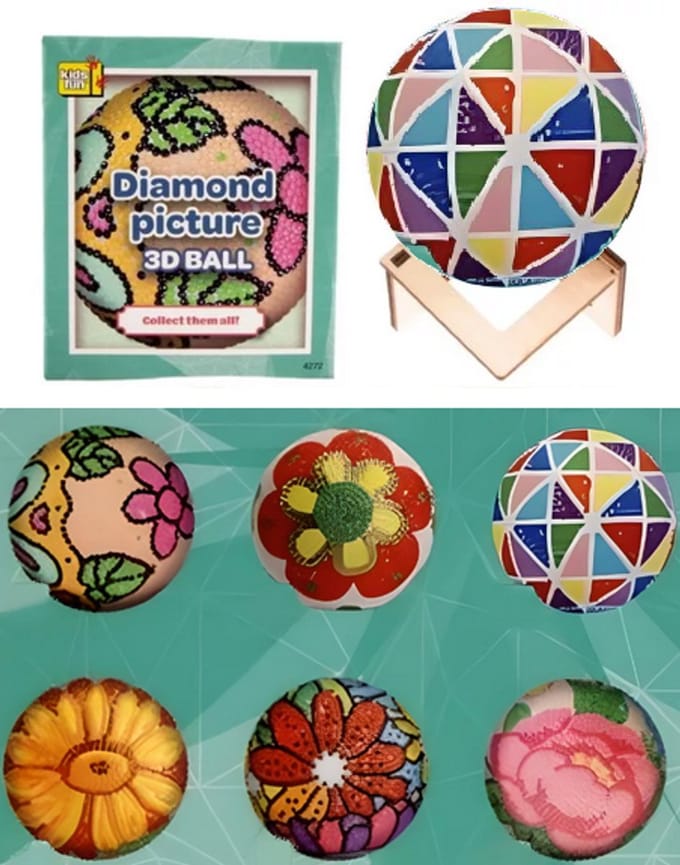 Jonotoys Diamond Painting 3D bal knutselset 10cm multi kleuren.