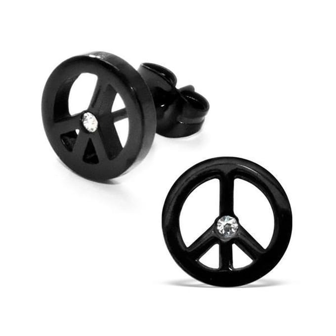 Amanto Oorbellen Brett Black - 316L Staal - Peace - Ø9mm