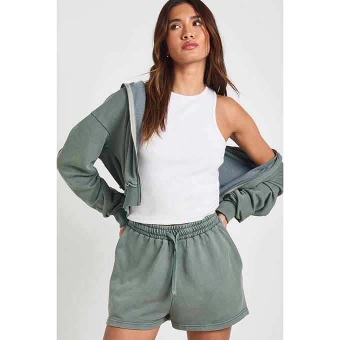 boohoo Dames Gewassen Loopback Sweat Short | Green | Maat: Small