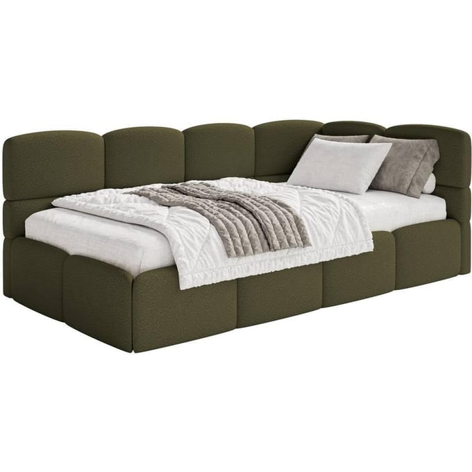 SELSEY Tienerbed met opbergruimte - donker olijfgroen - rechterkant - CLOUDY