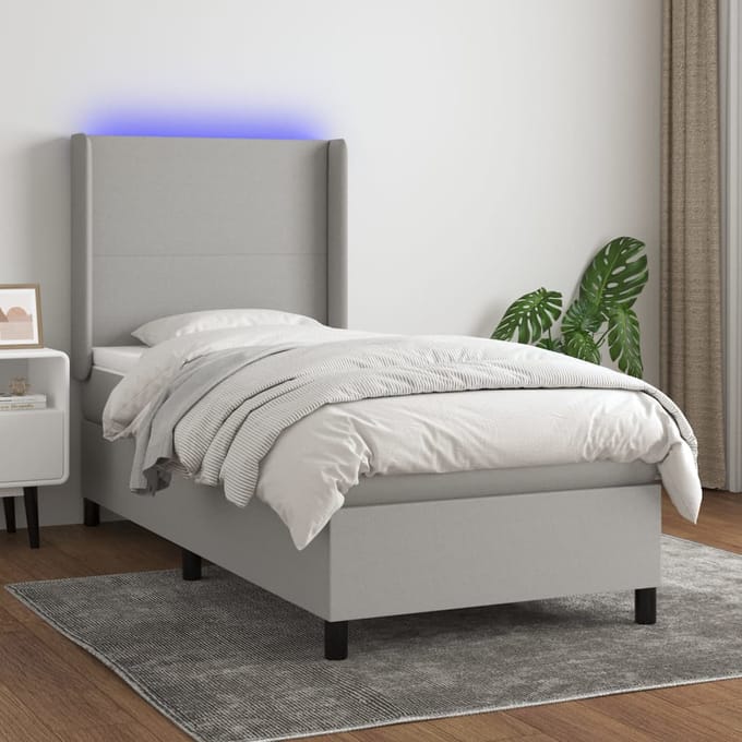 vidaXL - Boxspring - met - matras - en - LED - stof - lichtgrijs - 90x190 - cm