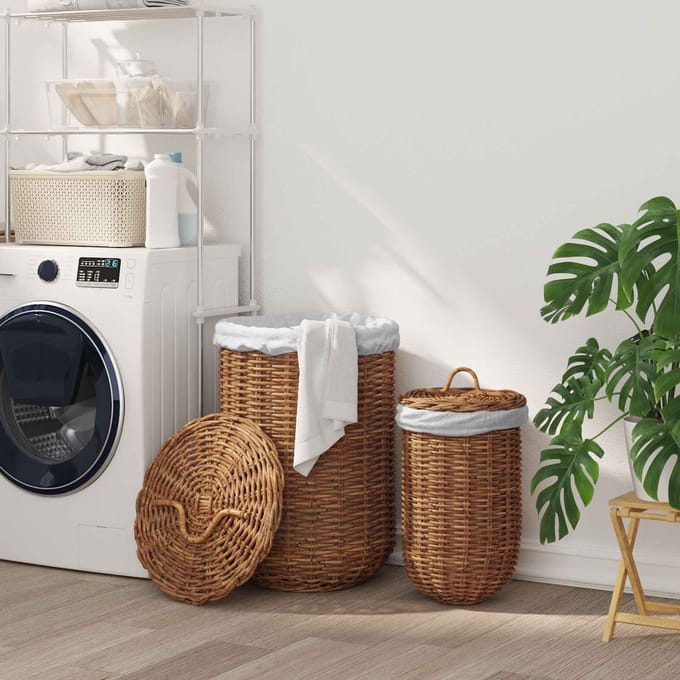 vidaXL - Wasmand - met - deksel - GENDT - 2 - st - Natuurlijk - Bruin - Kubu - Rattan