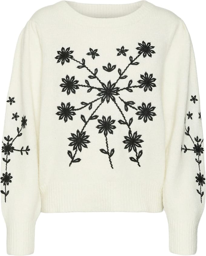 Vero Moda Trui Vmgaia Ls O-neck Embroidery Pullove 10314221 Birch/w. Black Dames Maat - S