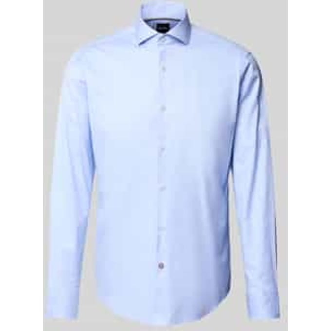 BOSS Joe regular fit overhemd - structuur - blauw gestreept - Strijkvriendelijk - Boordmaat: 43