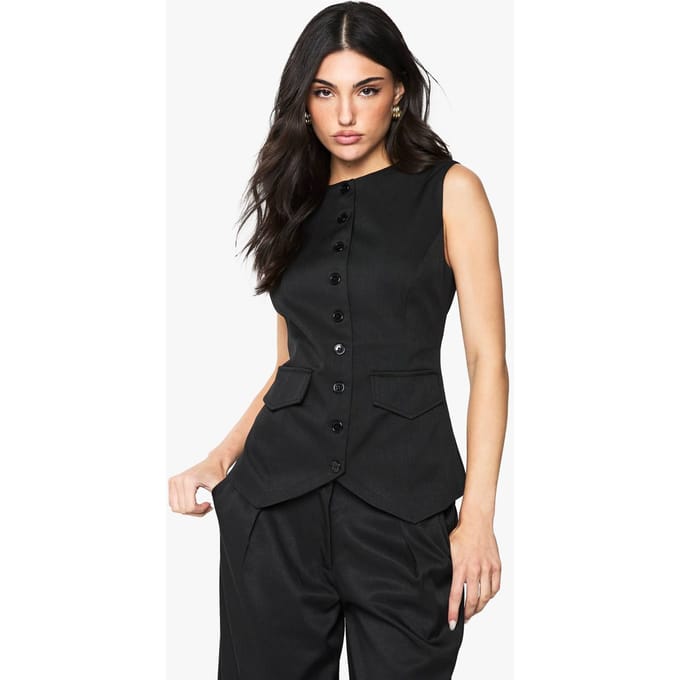 boohoo Dames Contrast Button Longline Aangesneden Getailleerd Vest | Zwart | Maat: 36