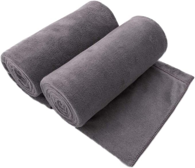 Famanu – Microvezel badhanddoeken set van 2, 76 x 152 cm, sneldrogend en pluisvrij, wafelstructuur, grijs