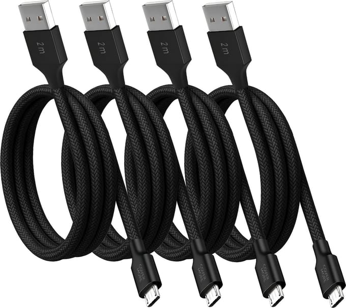 Voordeelbundel Micro usb kabels 2 meter - 4 stuks - 5v 2.4a - Usb naar Micro usb - Oplaadkabel - Stevig - Zwart