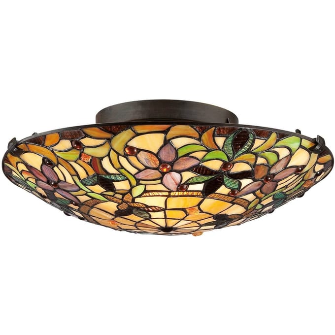 Quoizel Tifanny LED Plafondlamp Kami | 2X E27 Max 60W | Dimbaar | Vintage Bronze