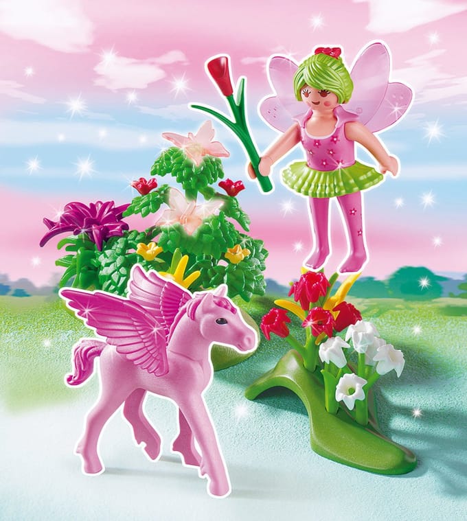 Lentefee met Pegasusveulen Kersenbloesem / Fée Printemps avec poulain ailé rose