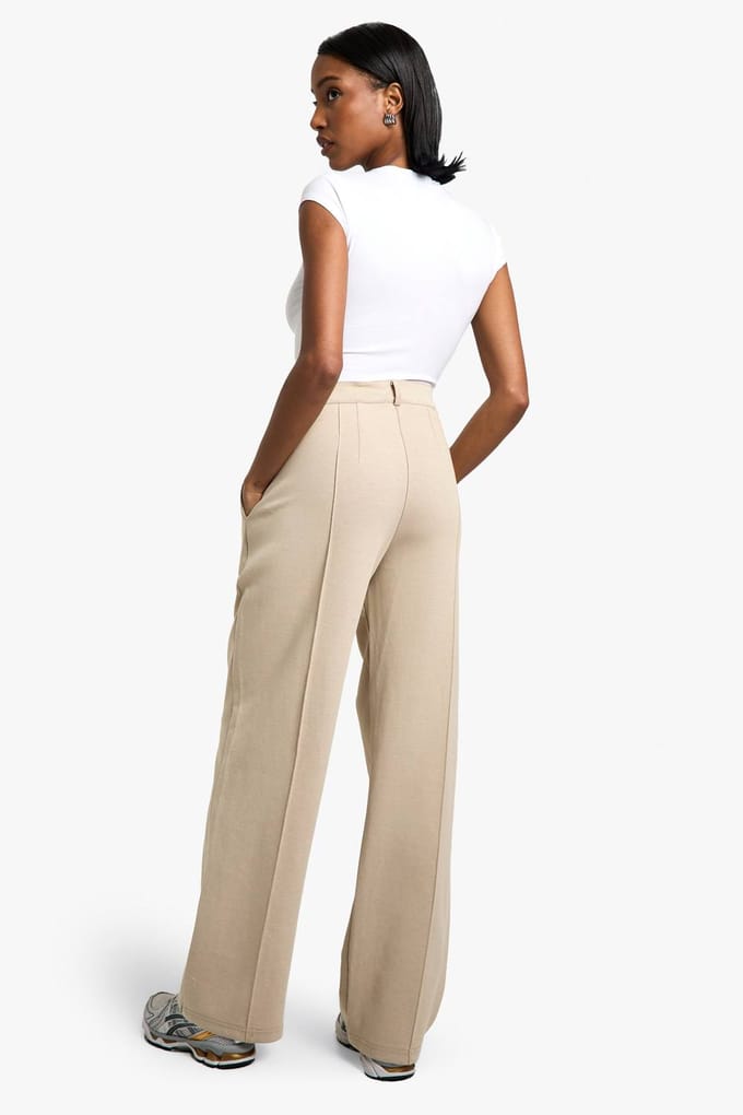 boohoo Dames Premium Superzachte Interlock Getailleerde Broek met Rechte Pijp | Steen | Maat: Large