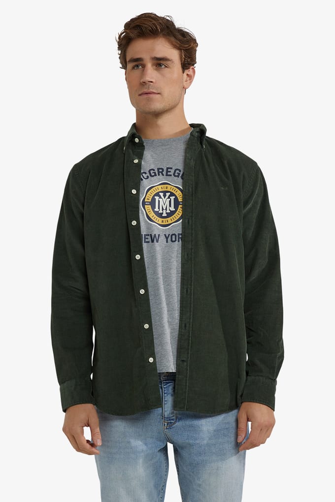 McGregor Corduroy Shirt Dark Olive Größe: M | Casual hemden Outlet | Herren | Grün