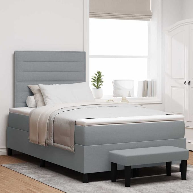 vidaXL - Boxspring - bed - met - hoofdeinde - Lichtgrijs - 120 - x - 190 - cm - Stof