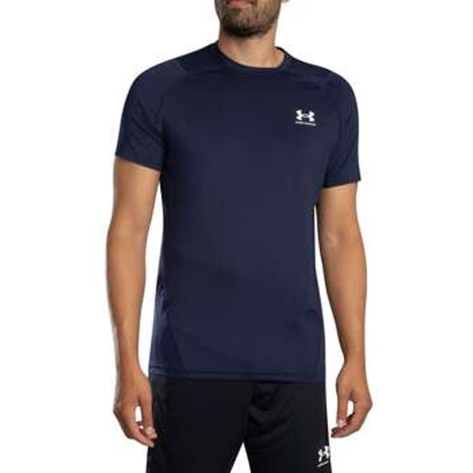 Under Armour UA HG Armour Fitted SS-BLU Heren Sportshirt - Midnight Navy - Wit