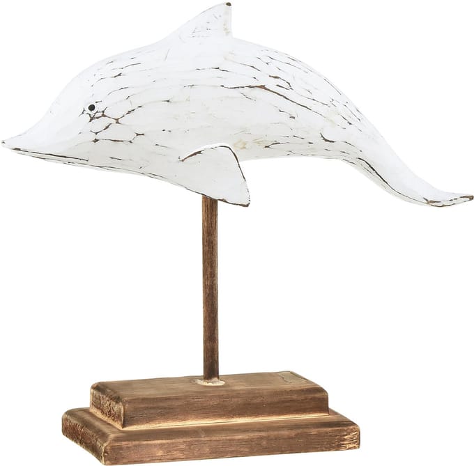 Dolfijn decoratie Albasia Maritieme houten decoratie wit 28×6,5×26cm