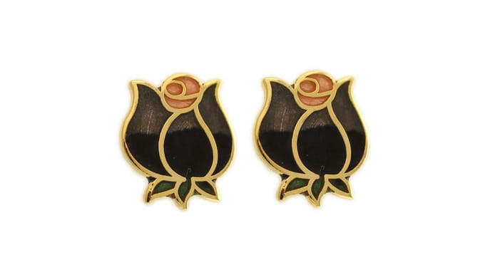 Behave - Oorringen dames - tulpmotief - wit en grijs - 1 cm