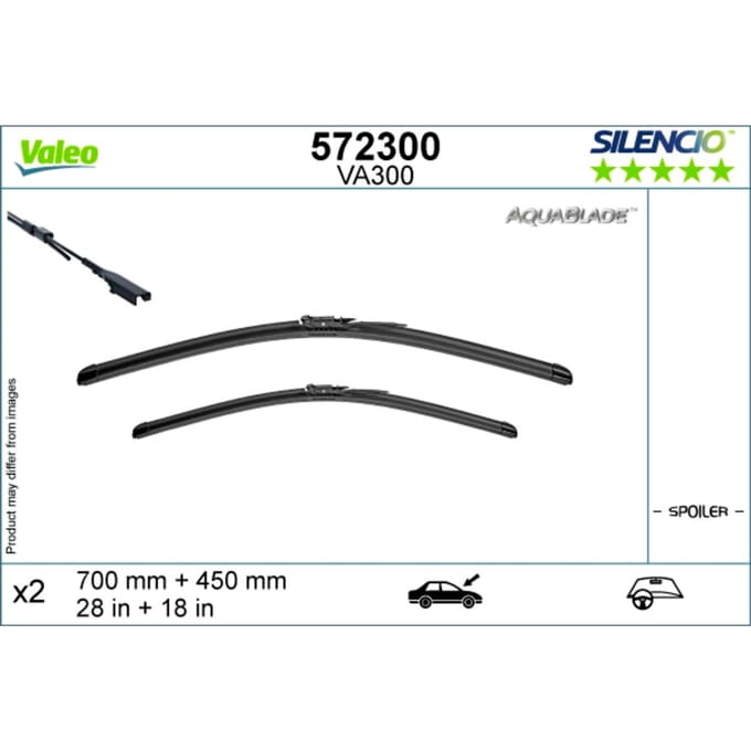 Wisserblad VALEO AquaBlade 572300, 700/450mm, Voor, 2 Stuk