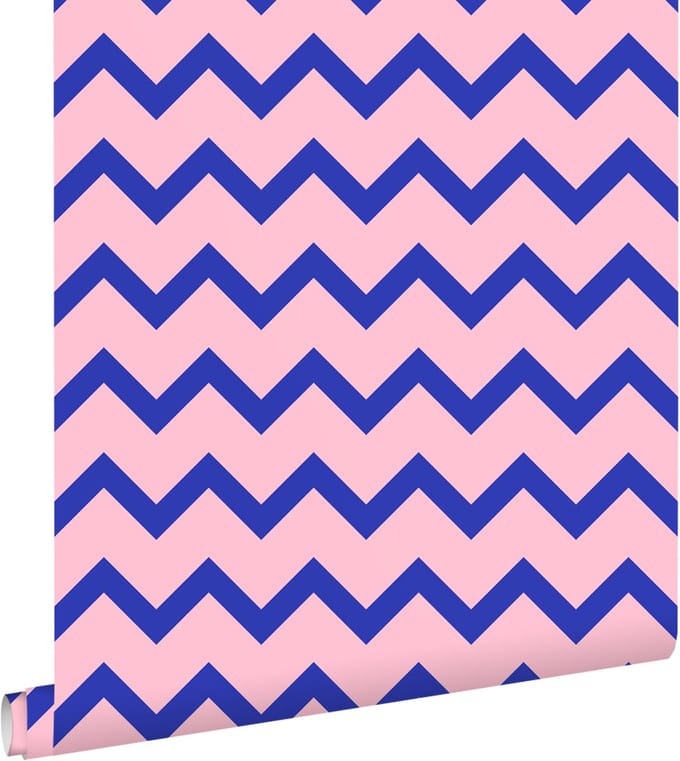 ESTAhome behang zigzag motief blauw en roze - 50 x 900 cm - 131485