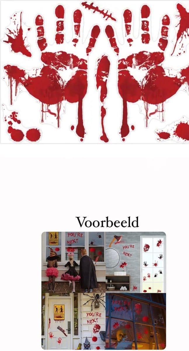 Akyol - Halloween raamsticker met bloed handen - Halloween/horror decoratie/versiering - raamsticker - halloween