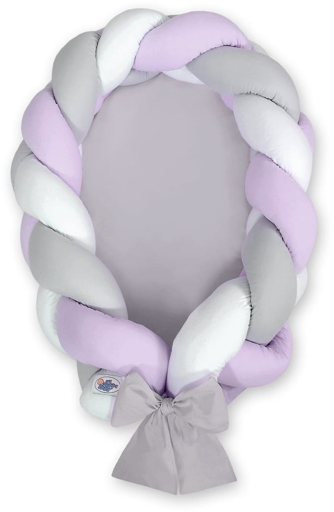 Gevlochten babynest 2 in 1 - wit-lila-grijs