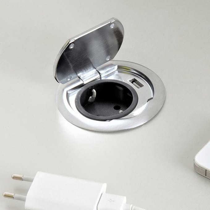 Thebo inbouw stopcontact met deksel en usb lader, RVS