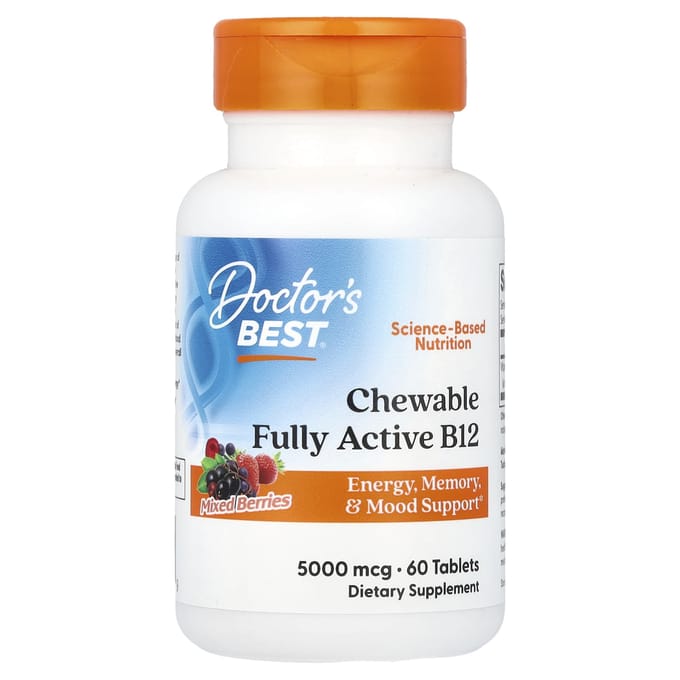 Doctor's Best, B12 Active Complète à Croquer, Baies Mixtes, 5 000 mcg, 60 comprimés