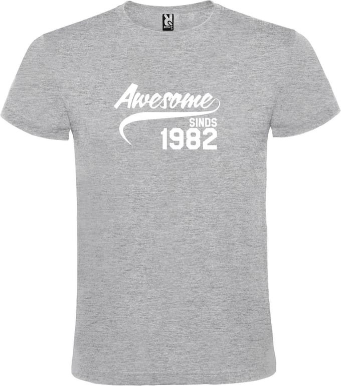 Grijs T-shirt ‘Awesome Sinds 1982’ Wit Maat S