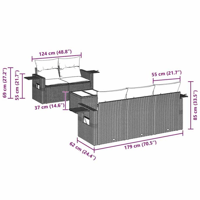 vidaXL - 6-delige - Loungeset - met - kussens - poly - rattan - zwart