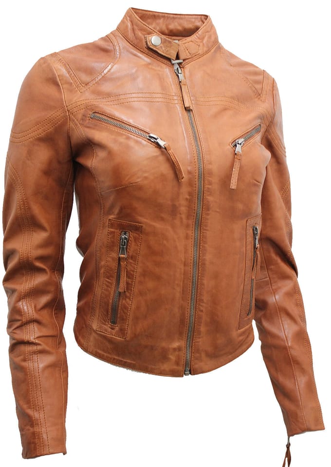 Dames slim-fit leren bikerjack-Maldon
