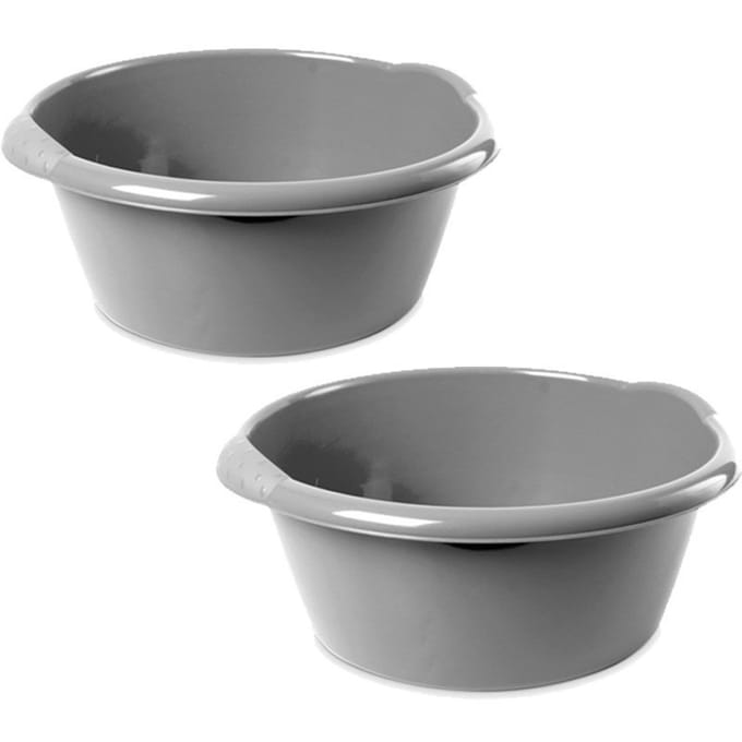 Hega Hoger Afwasteil - 2x - 10L - rond - zilver - 38 x 16 cm - afwasbak