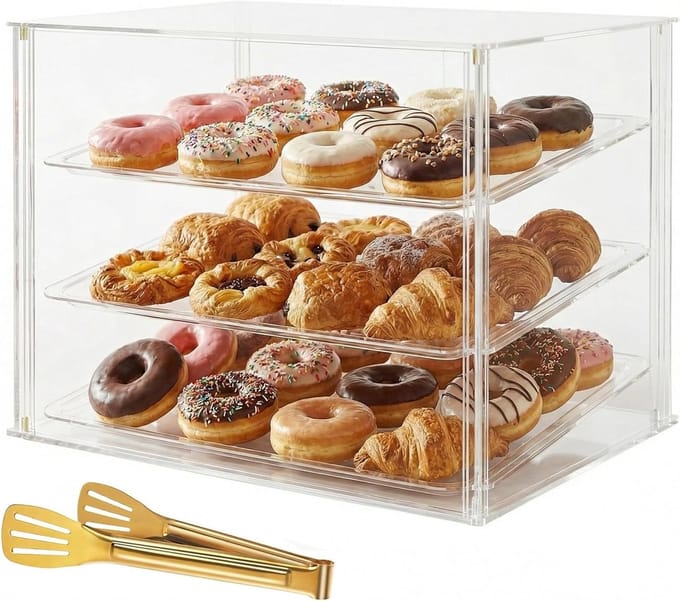 Bakkerij Vitrine - Gebak Display - Producten Presenteren - Drie Verwijderbare Trays - 528 cm Breed - Transparant