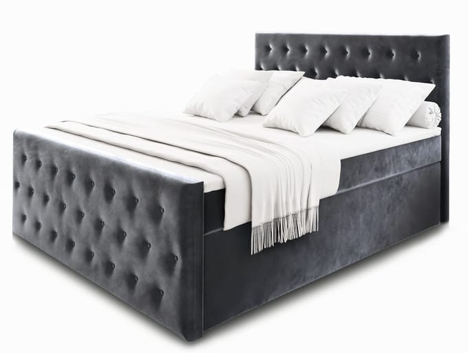 Boxspring FONDI 140x200 cm met matras en topper, bedkasten - Grijs