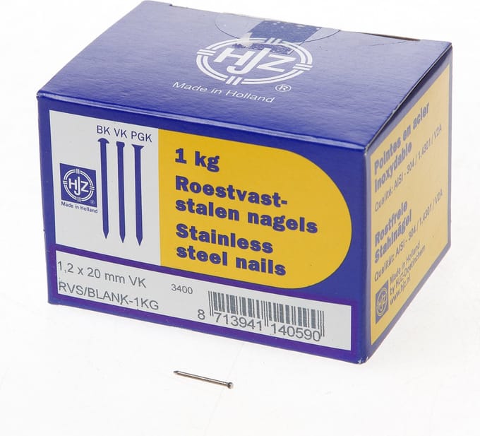 Hjz RVS nagels verloren kop 1.2 x 20mm 1kg