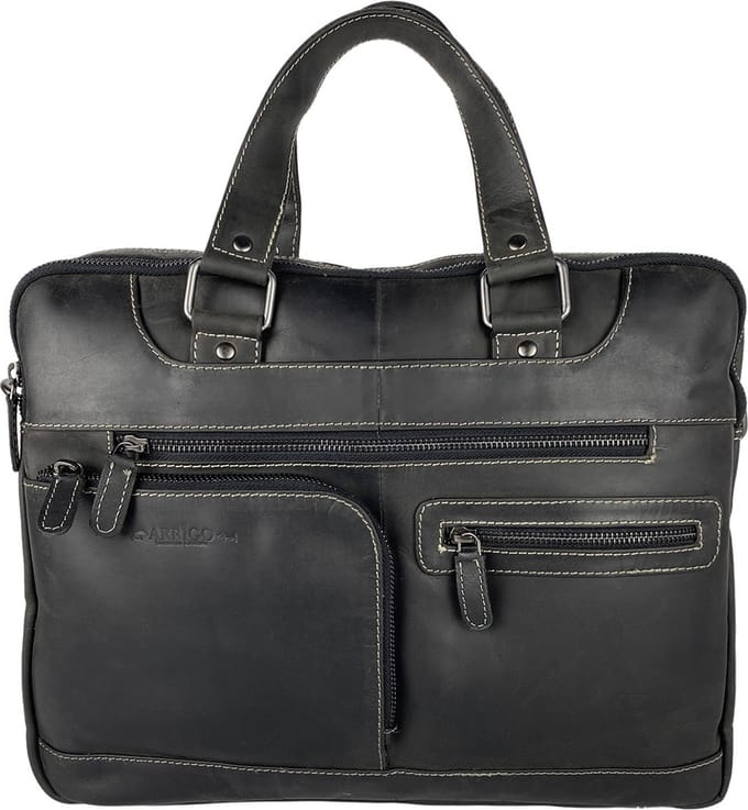 Laptoptas - Messenger Bag - 15.6 inch - Buffelleer - Leer - Mat Zwart - Arrigo