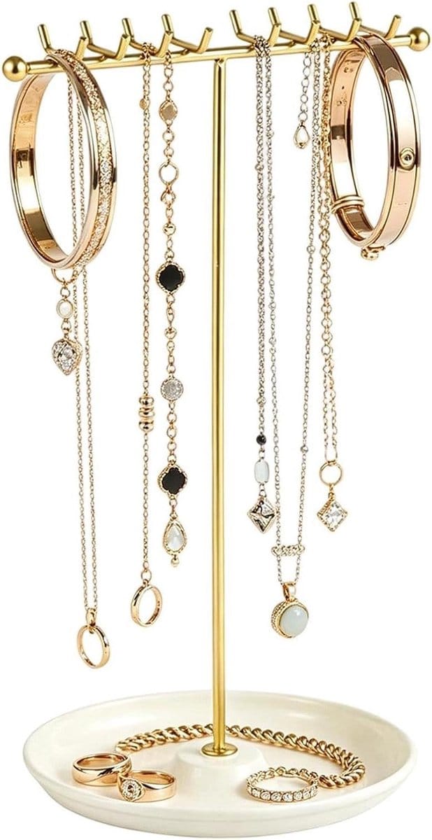Sieraden Toren - Opbergrek Houder - Sieraden Presenteren - Met Boommotief - 20 cm Breed - Wit