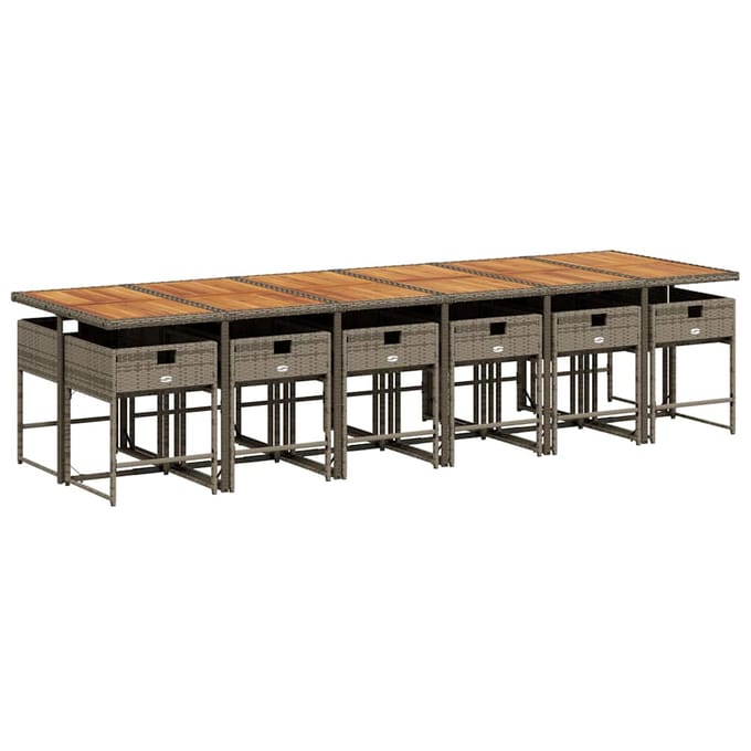 vidaXL - 13-delige - Tuinset - met - kussens - poly - rattan - grijs