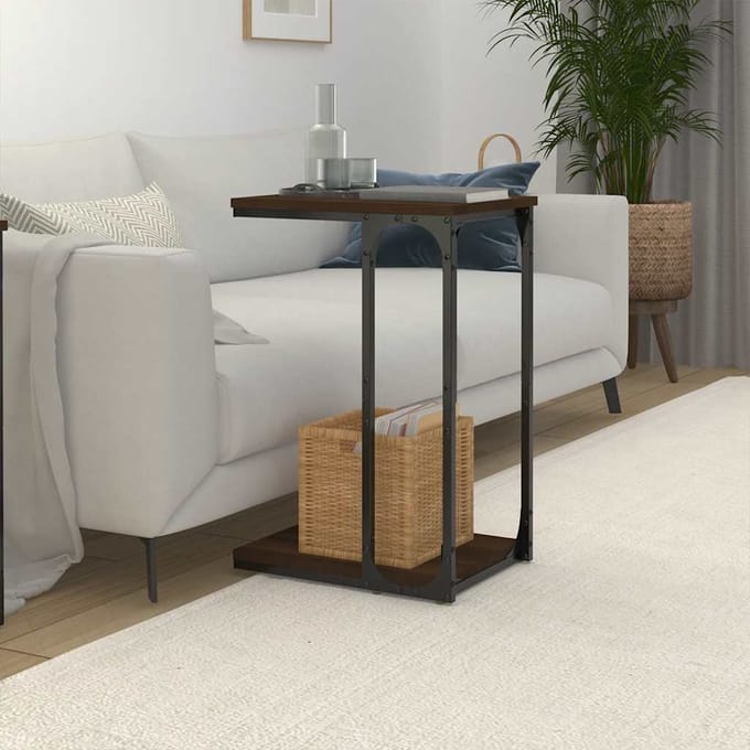 vidaXL - Bijzettafel - 40x30x60 - cm - bewerkt - hout - bruin - eikenkleur