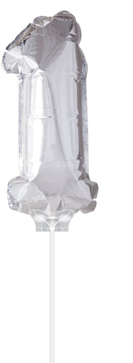 Ballon folie 1 zilver met stokje 40cm