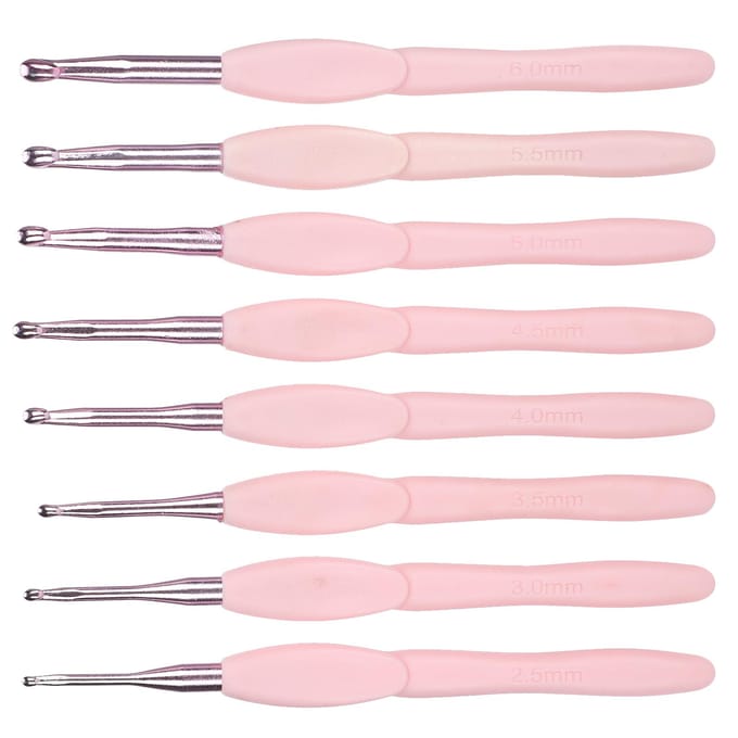 8Pcs Ergonomic Crochet Set Knitting Tools Sweater Needle Soft Pink Handle Aluminum TPR white