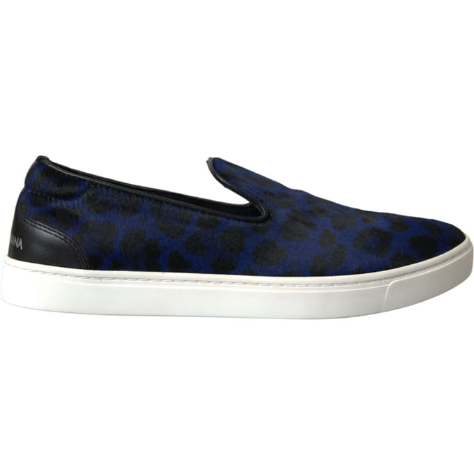 Dolce & Gabbana Blauwe Kalfshuiden Haar Leopard Sneakers Schoenen
