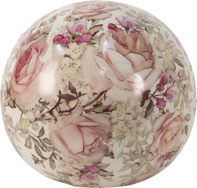 Clayre & Eef Beeld Bal Ø 9x8 cm Roze Keramiek Bloemen