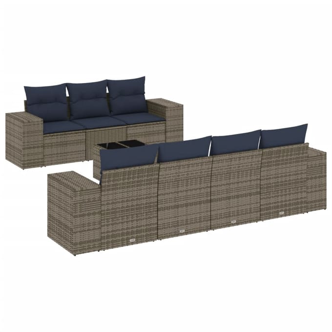vidaXL - 8-delige - tuinbankset - met - kussens, - grijs - polyrotan