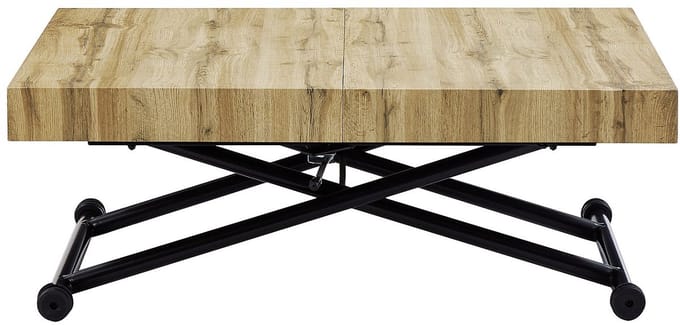 Vente-unique Uitschuifbare en ophefbare 2-in-1-tafel - MDF en staal - Naturel en zwart - MORIALA