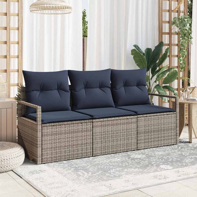 vidaXL Bankstel 3 st Grijs poly rattan