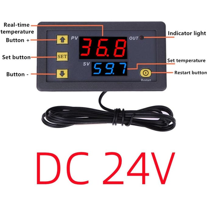 W3230 Digitale temperatuurregelaar LED-display 12V / 24V / AC110-220V Microcomputer Thermostaatschakelaar Regulator Warmte- / koelingthermoregulator met sensor 24V
