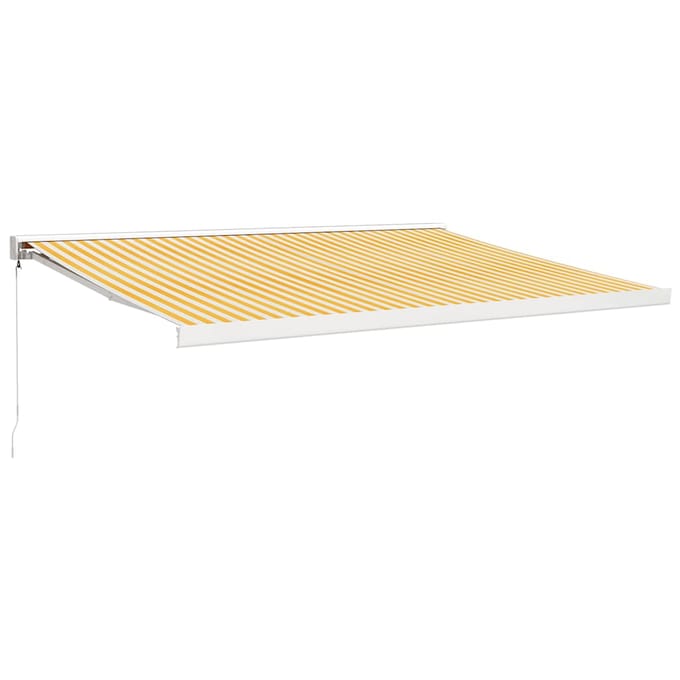 vidaXL - Uitschuifbare - luifel - Geel - en - Wit - met - Witte - Frame - 4 - × - 3 - m