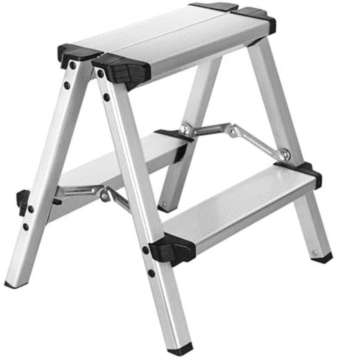 Opstapladder met 2 treden - Kleine huishoudladder - Klusjes in huis - Dubbele toegang - Max 150 kg - Aluminium