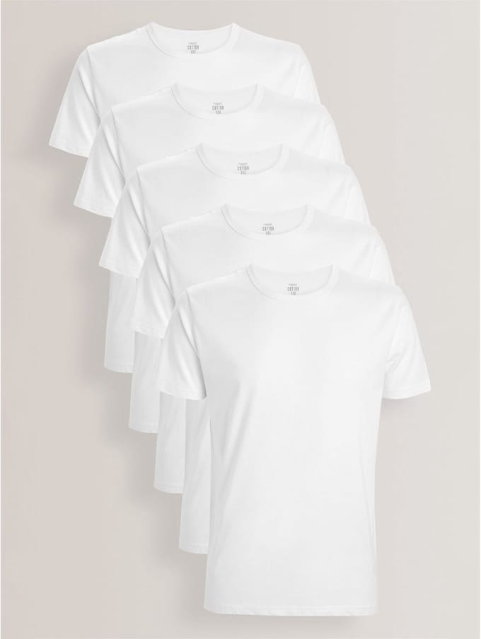 Next - Heren - Set van 5 100% katoenen T-shirts met laagjes - Wit